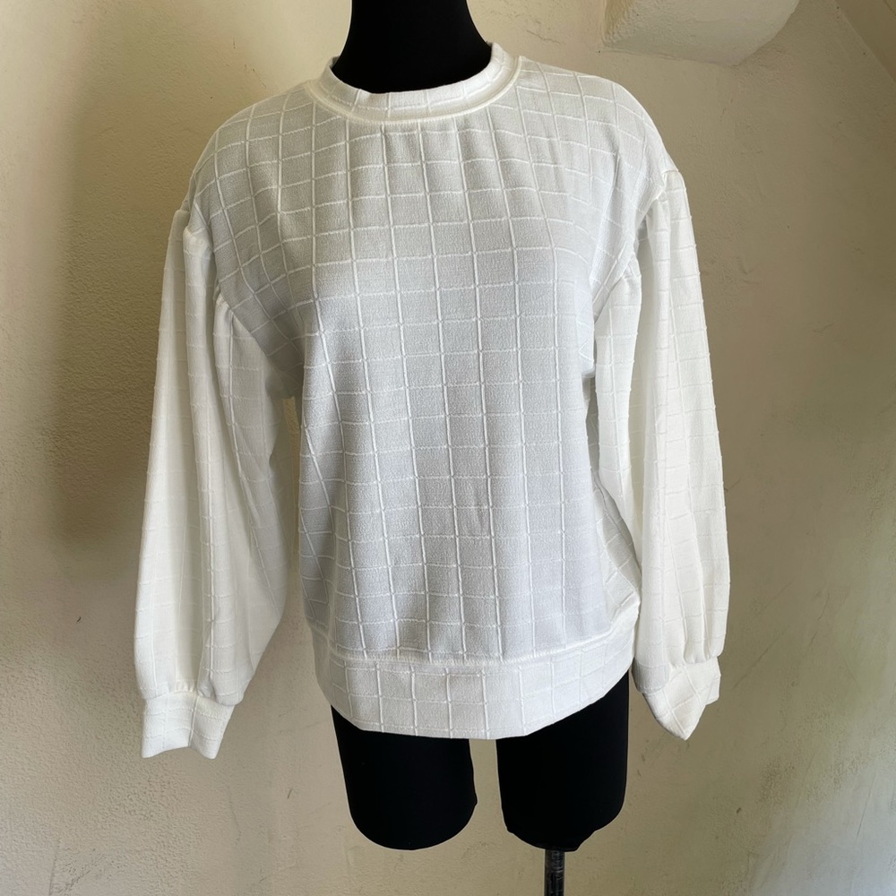 Zara White Checkered Sweater sz sm